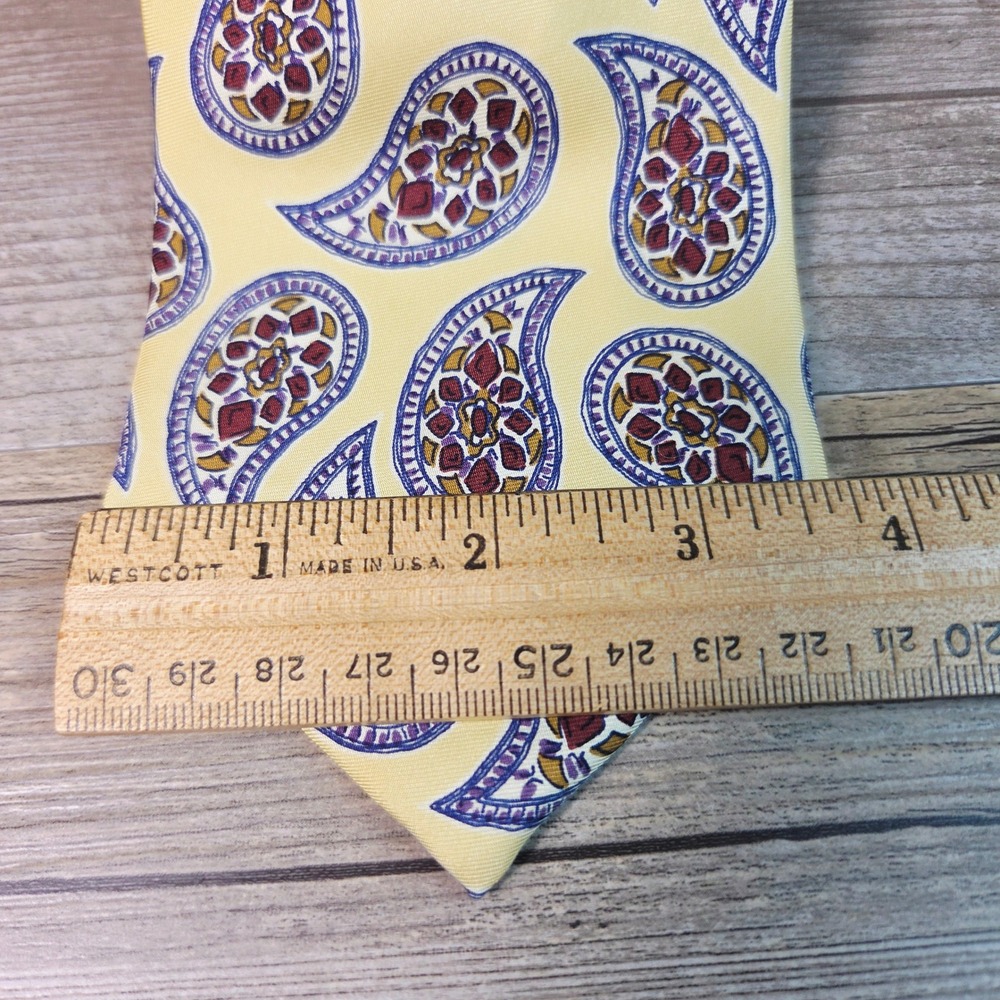 Lands End Mens Silk Tie Yellow Paisley Purple Red Handsewn USA Classic Business - Picture 7 of 7
